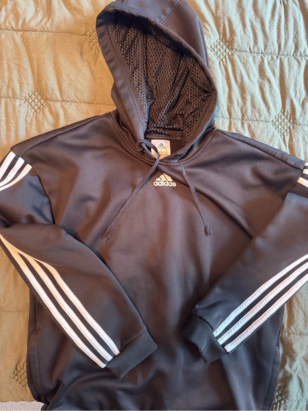 Adidas Black Pullover Hoodie with White Stripe Detail
